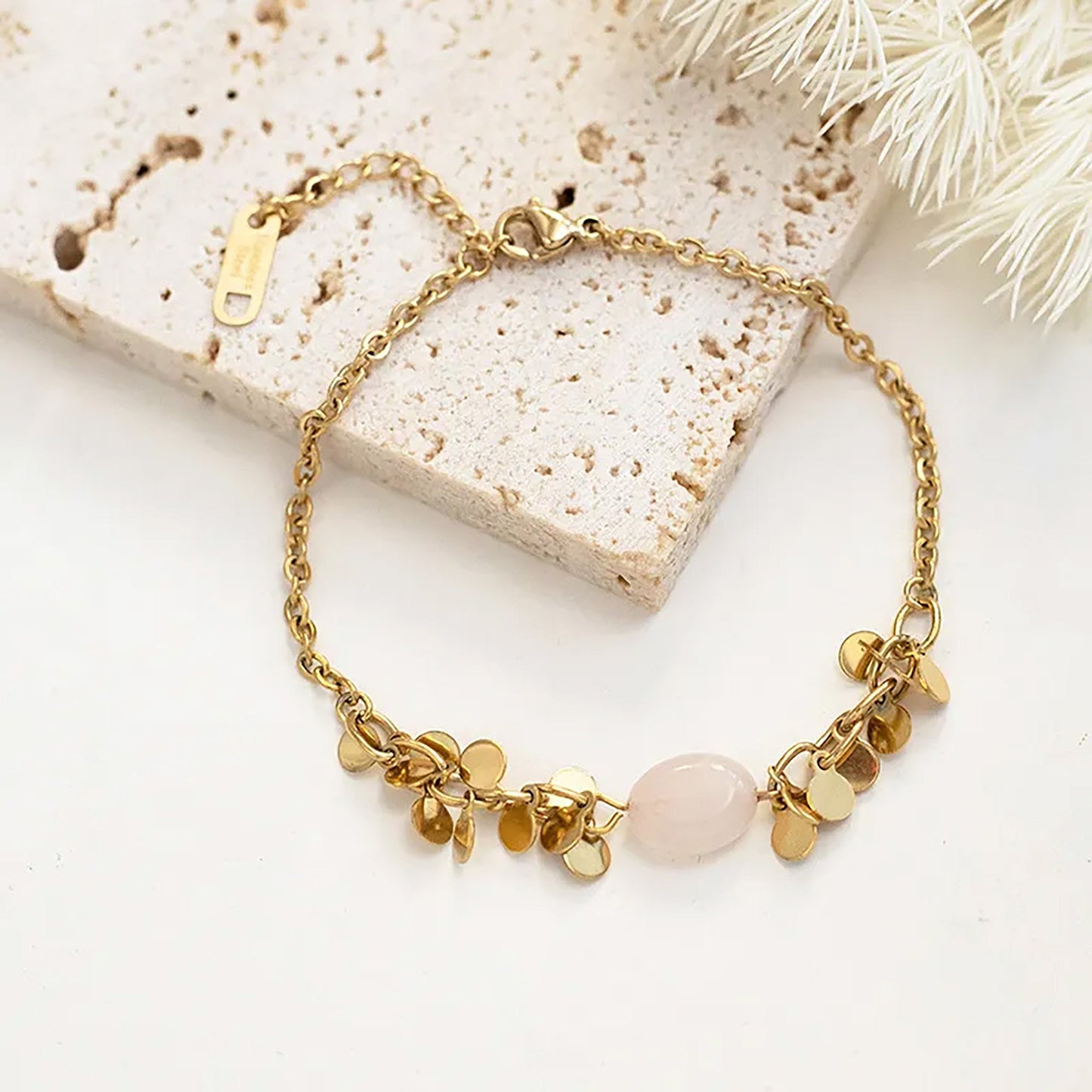 Titanium Natural Stone Bracelet, Non Tarnish, Implant Grade Titanium Waterproof, Vintage Style, Minimal