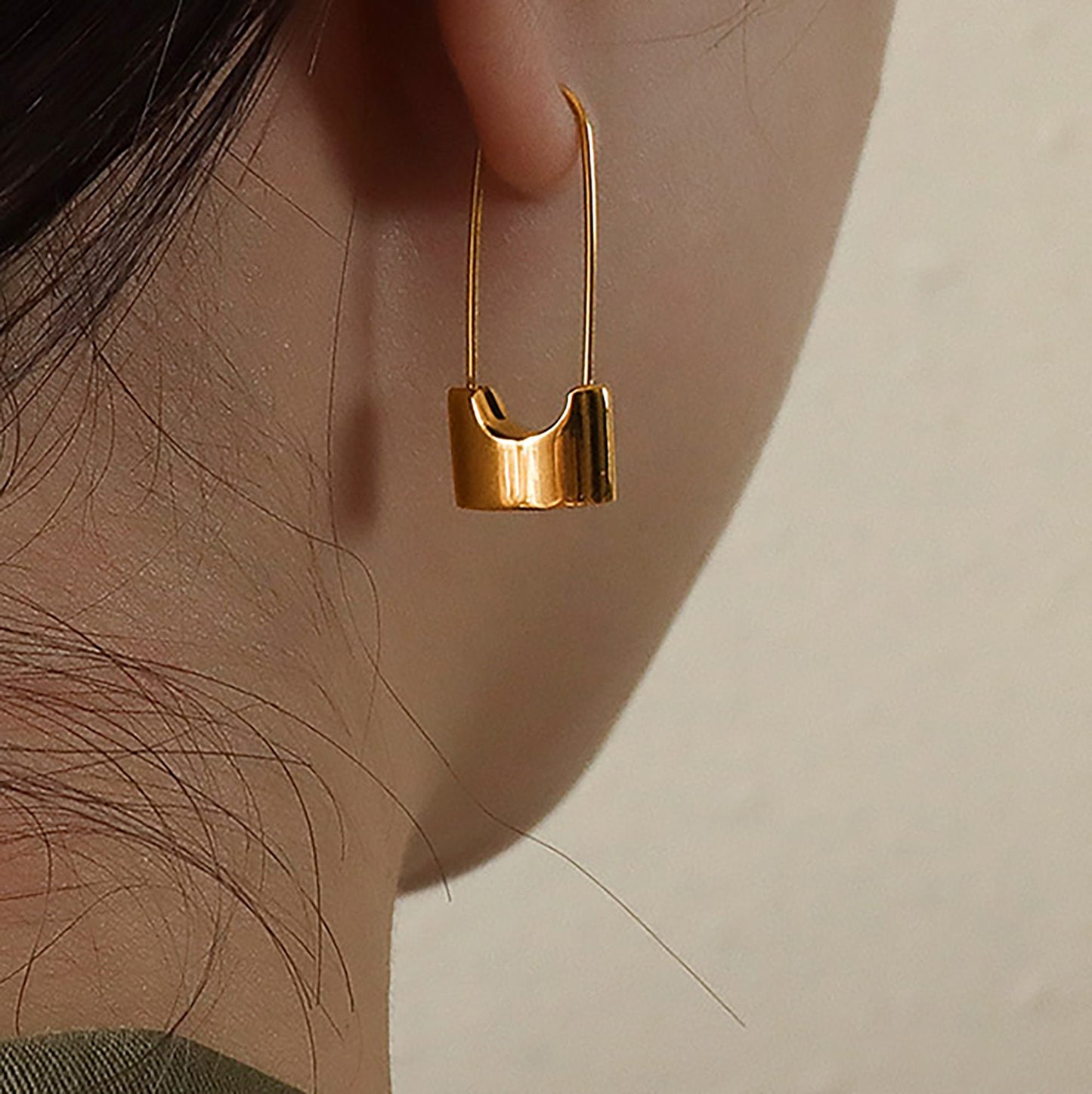 Titanium Lock Hoop Earrings, Gold Plated, Hypoallergenic, Implant Grade Titanium Waterproof, Vintage Style, Minimal
