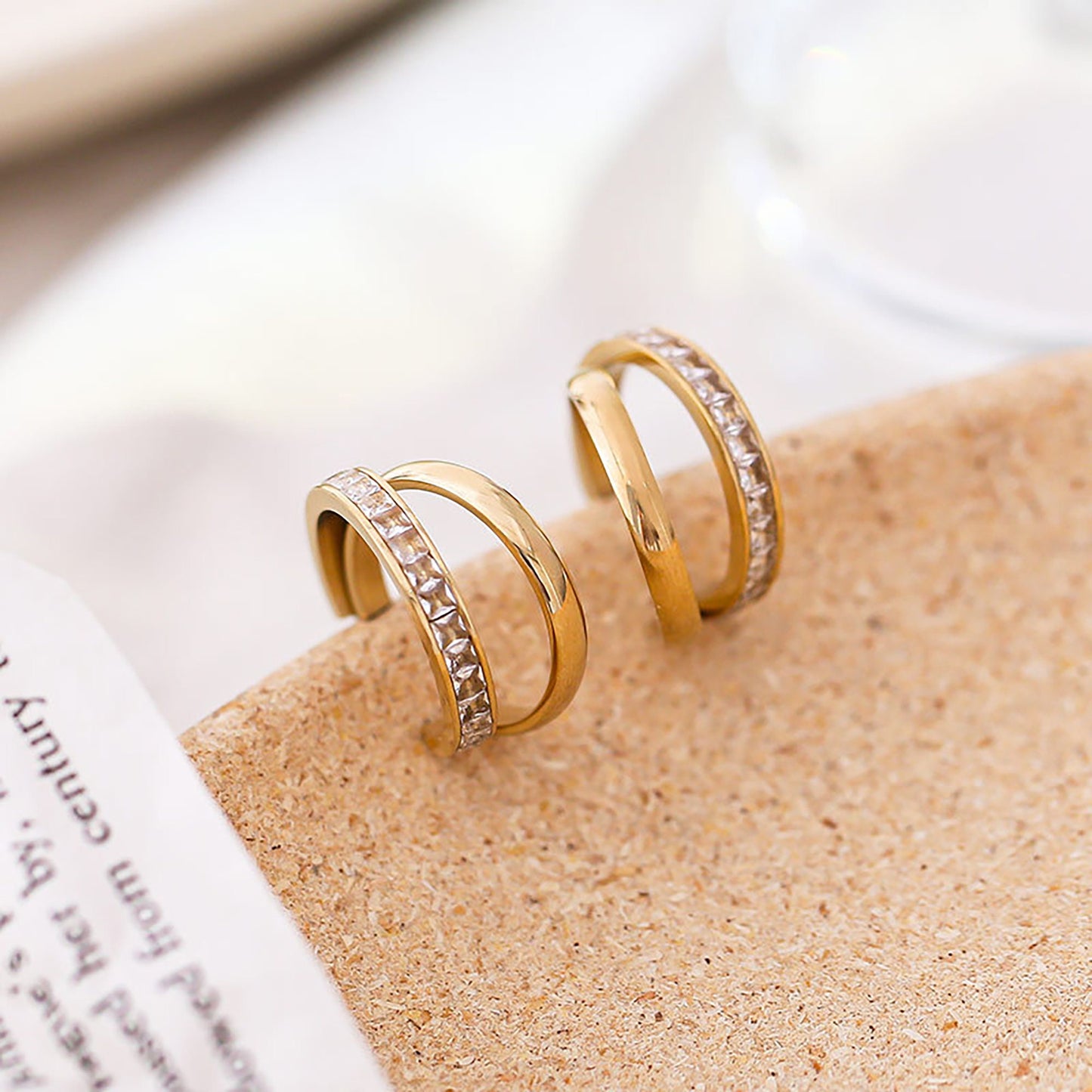 Titanium Zircon Double C Shape Hoop Earrings, Non Tarnish Earrings, Implant Grade Titanium Waterproof Earrings, Vintage Style, Minimal