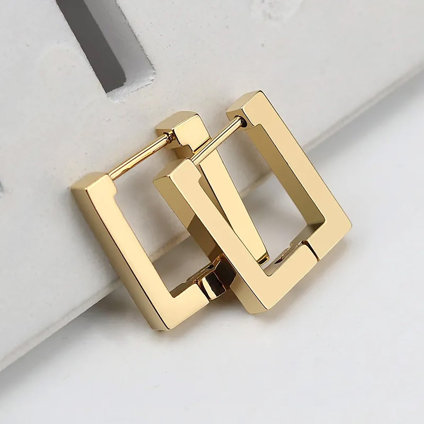 Titanium Square Hoop Earrings, Gold Plated, Hypoallergenic, Implant Grade Titanium Waterproof, Vintage Style, Minimal