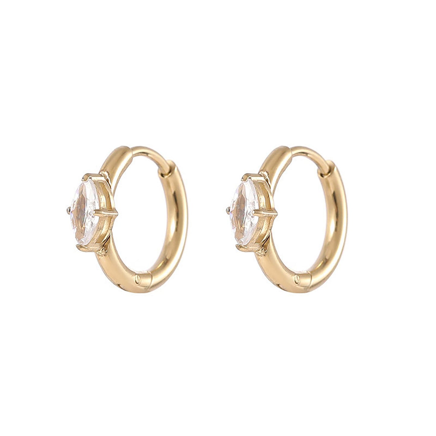 Titanium Zircon Huggies Hoop Earrings, Gold Plated, Hypoallergenic, Implant Grade Titanium Waterproof, Vintage Style, Minimal
