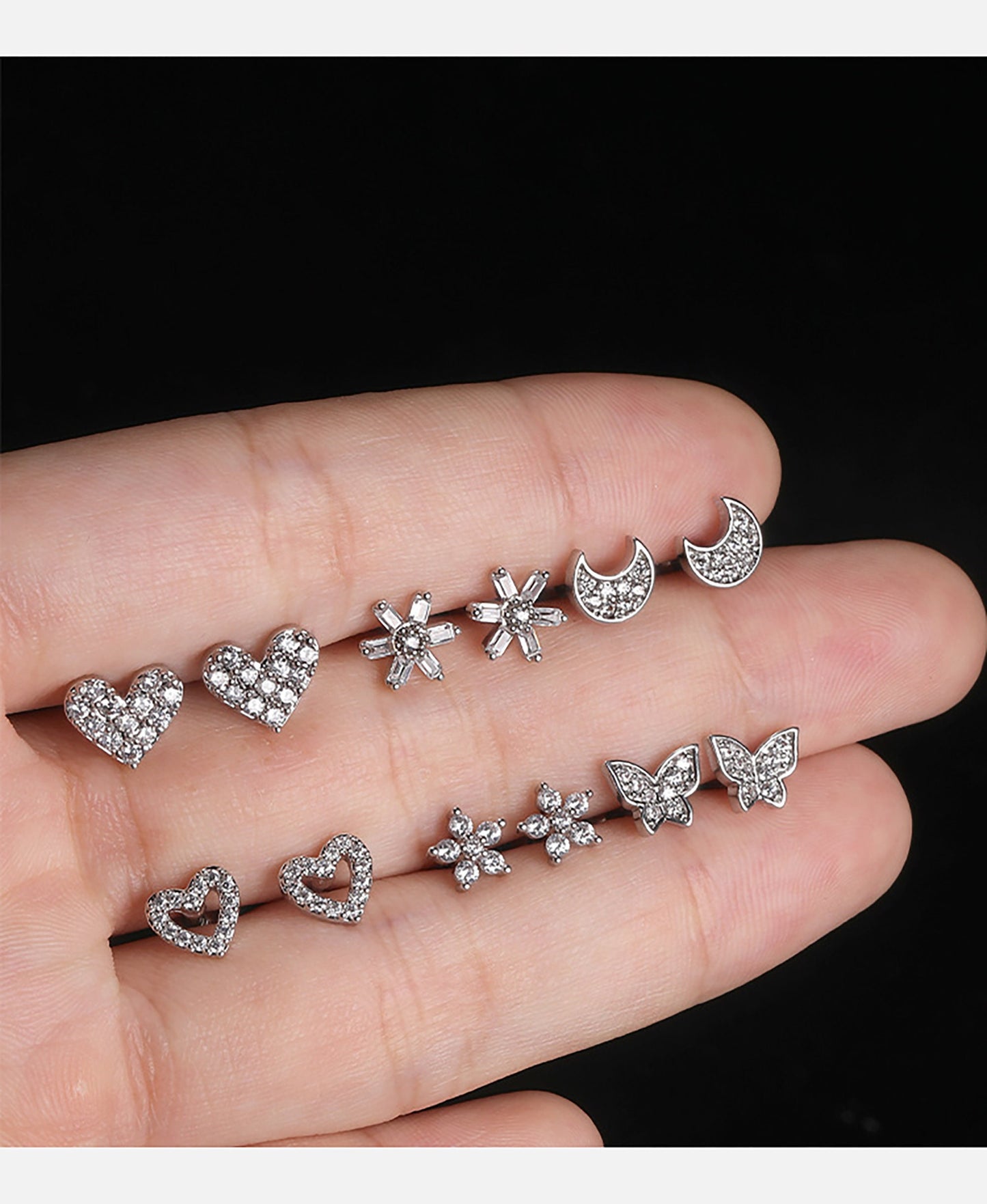 Titanium Zircon Moon Screw Back Stud Earrings, Non Tarnish Earrings, Implant Grade Titanium Waterproof Earrings, Minimal Earrings