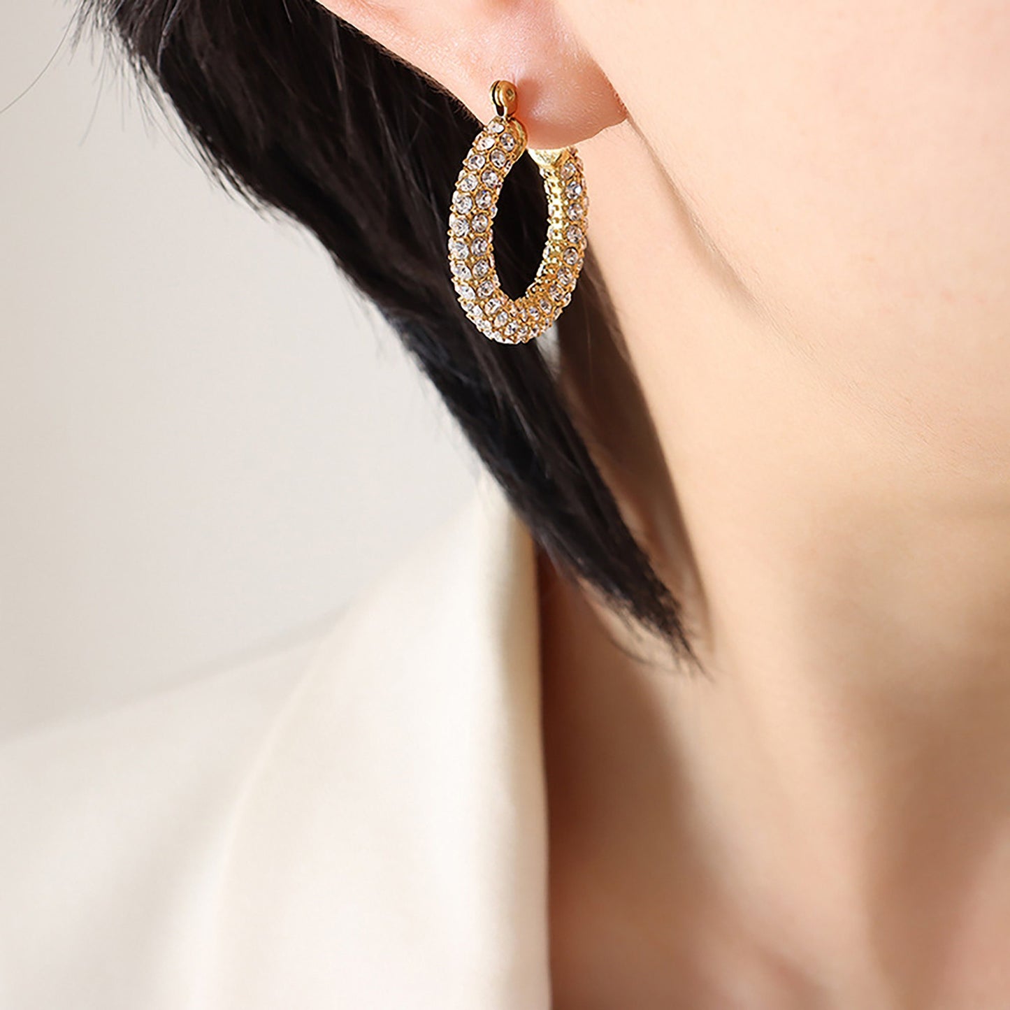 Titanium Rhinestones Hoop Earrings, Non Tarnish Earrings, Implant Grade Titanium Waterproof Earrings, Vintage Style Earrings, Minimal