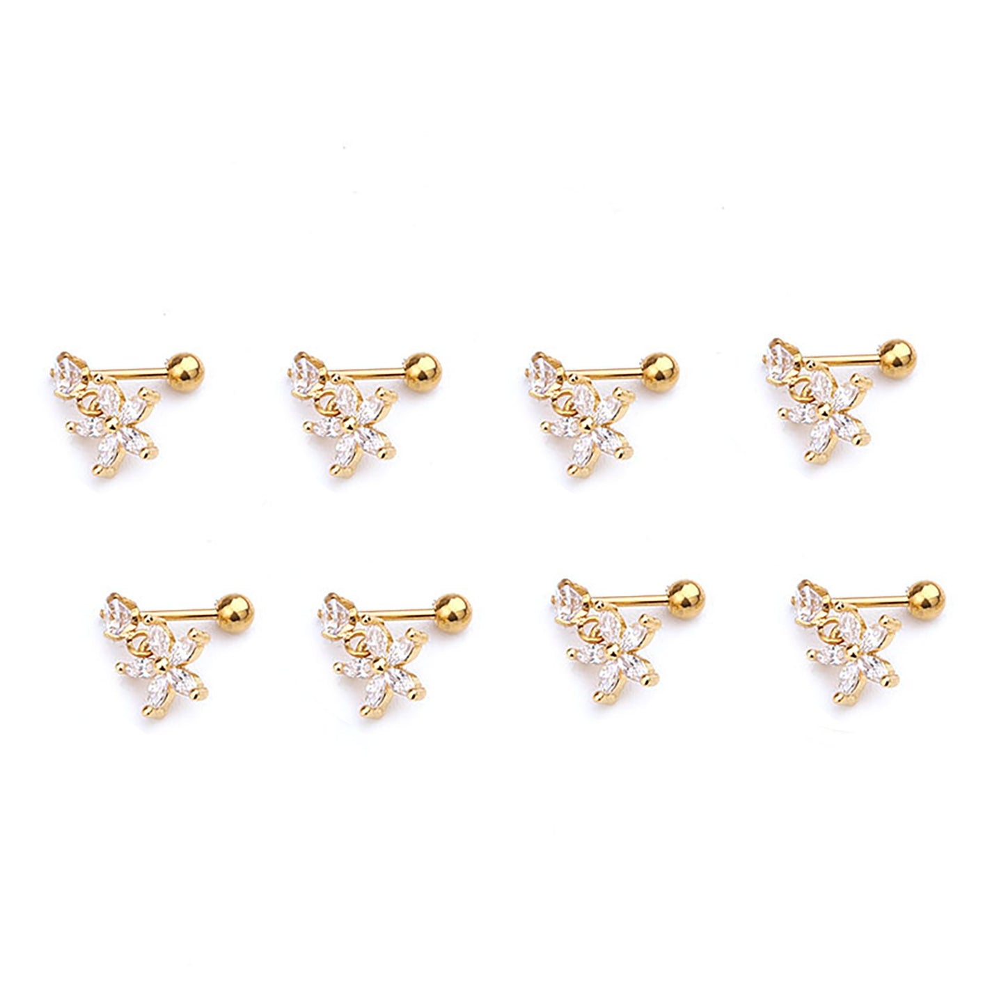 Titanium Drop Flower Zircon Screw Back Stud Ear Bone Earrings, Non Tarnish, Implant Grade Titanium Waterproof, Vintage Style, Minimalist
