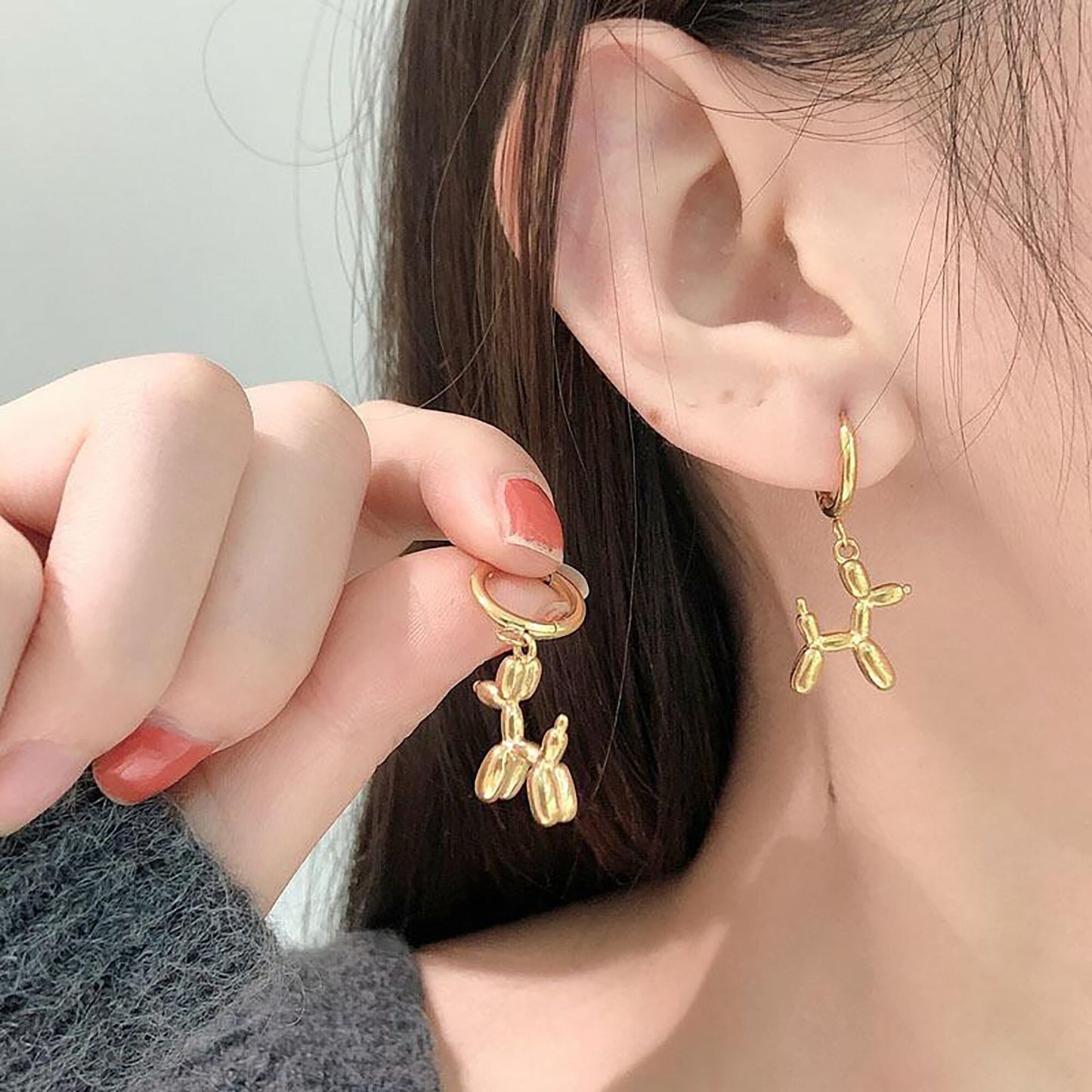 Titanium Balloon Dog Hoop Earrings, Non Tarnish Earrings, Implant Grade Titanium Waterproof Earrings, Vintage Style Earrings, Minimal