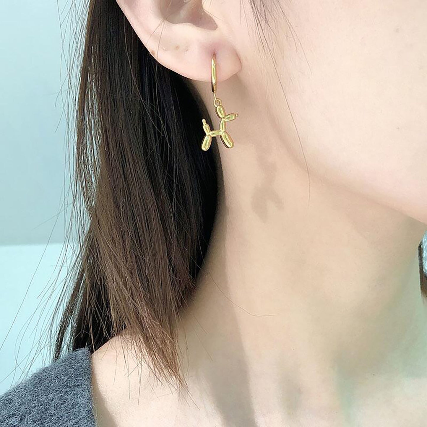 Titanium Balloon Dog Hoop Earrings, Non Tarnish Earrings, Implant Grade Titanium Waterproof Earrings, Vintage Style Earrings, Minimal