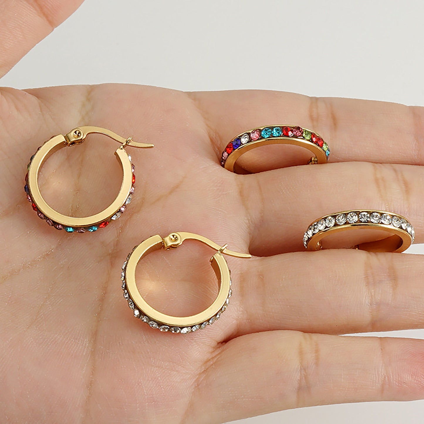 Titanium Rhinestone Hoop Earrings, Non Tarnish Earrings, Implant Grade Titanium Waterproof Earrings, Vintage Style, Minimal