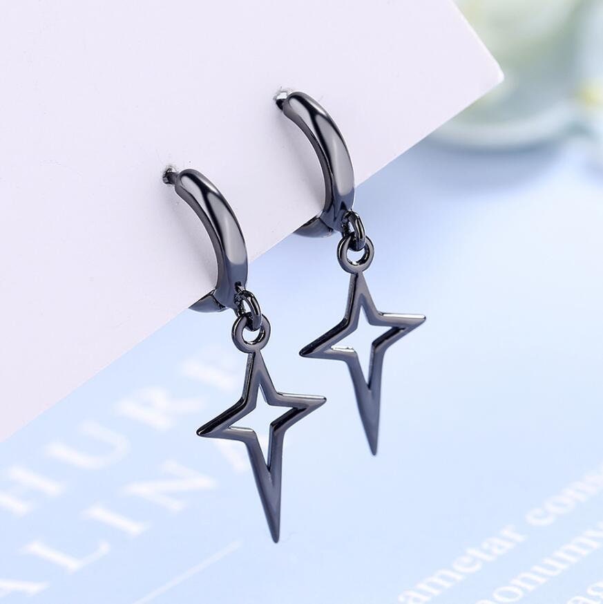 Titanium Sparkling Star Hoop Earrings, Non Tarnish Earrings, Implant Grade Titanium Waterproof Earrings, Vintage Style Earrings, Minimal