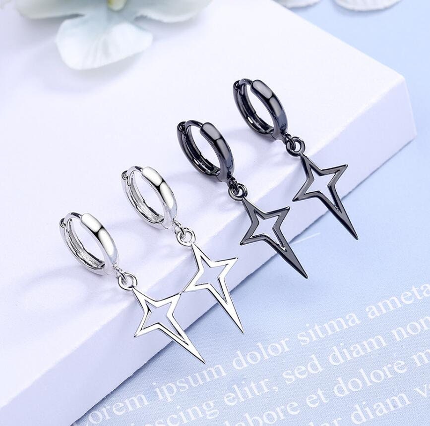 Titanium Sparkling Star Hoop Earrings, Non Tarnish Earrings, Implant Grade Titanium Waterproof Earrings, Vintage Style Earrings, Minimal