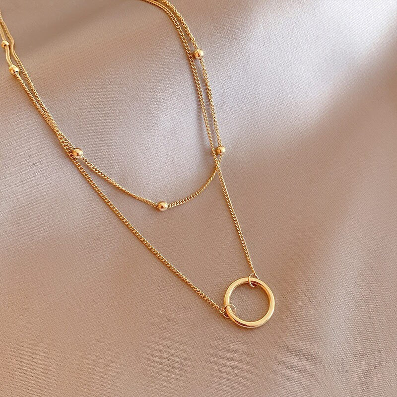 Titanium Layered Round and Bead Necklace, Non Tarnish, Implant Grade Titanium Waterproof, Vintage Style, Minimal