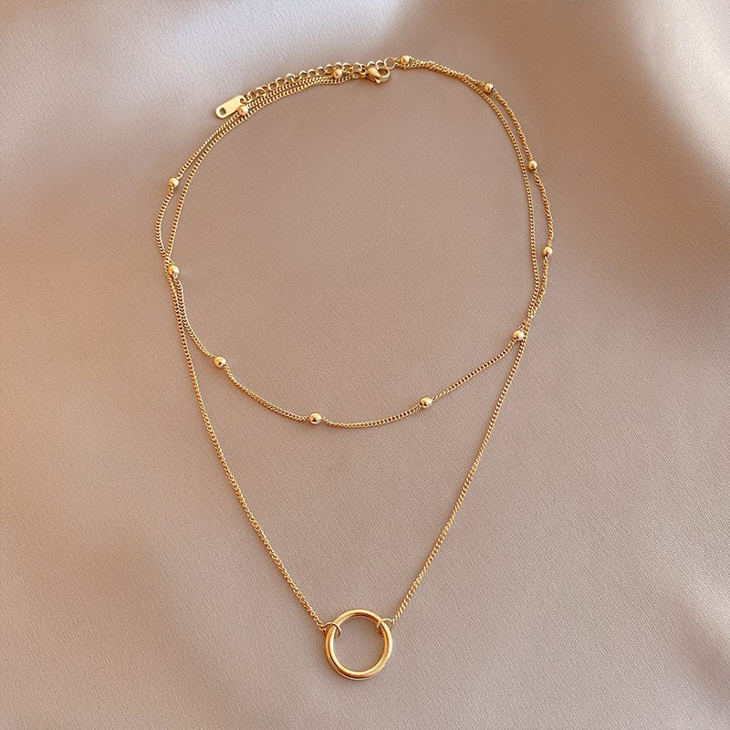 Titanium Layered Round and Bead Necklace, Non Tarnish, Implant Grade Titanium Waterproof, Vintage Style, Minimal