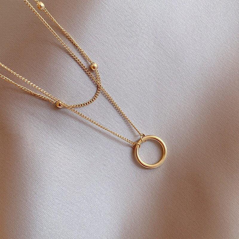 Titanium Layered Round and Bead Necklace, Non Tarnish, Implant Grade Titanium Waterproof, Vintage Style, Minimal