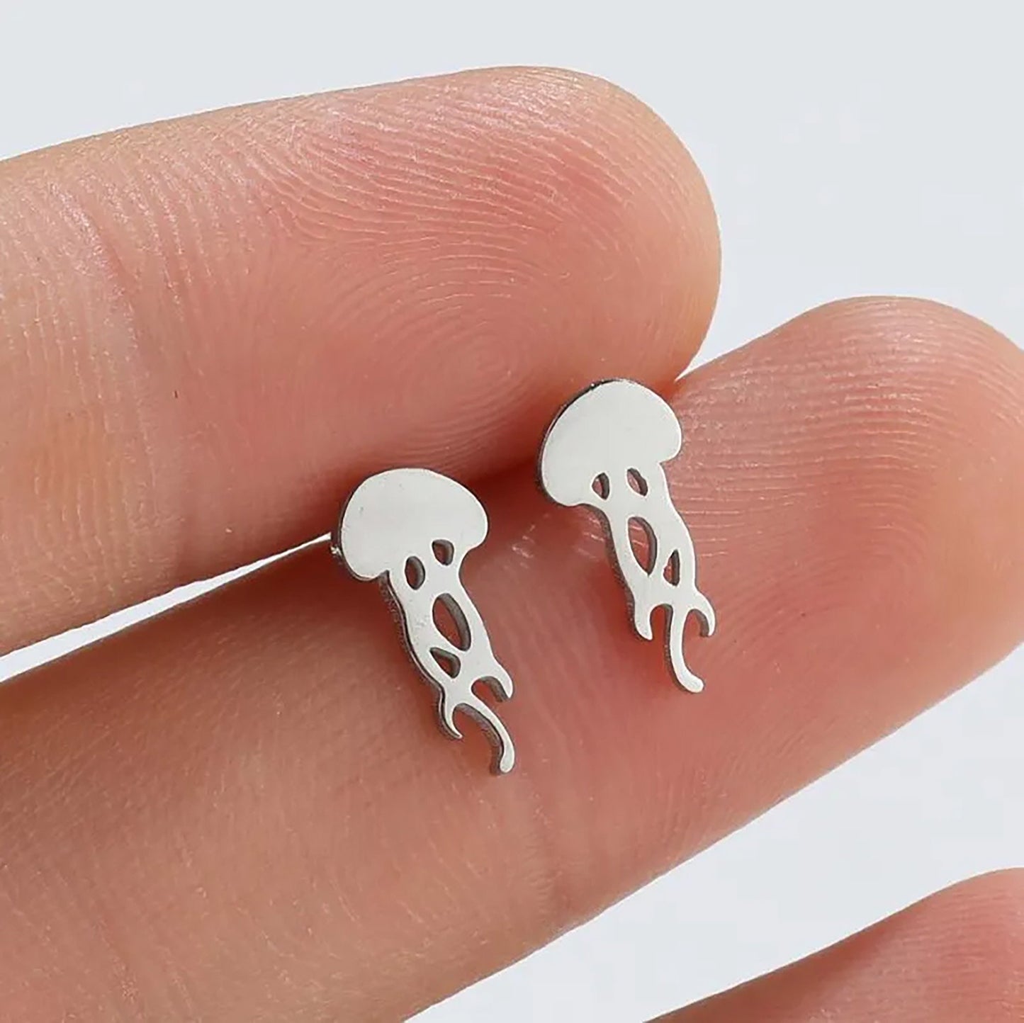 Titanium Jellyfish Stud Earrings, Non Tarnish, Butterfly push back, Hypoallergenic, Implant Grade Waterproof Earrings, Minimalist, Fruit