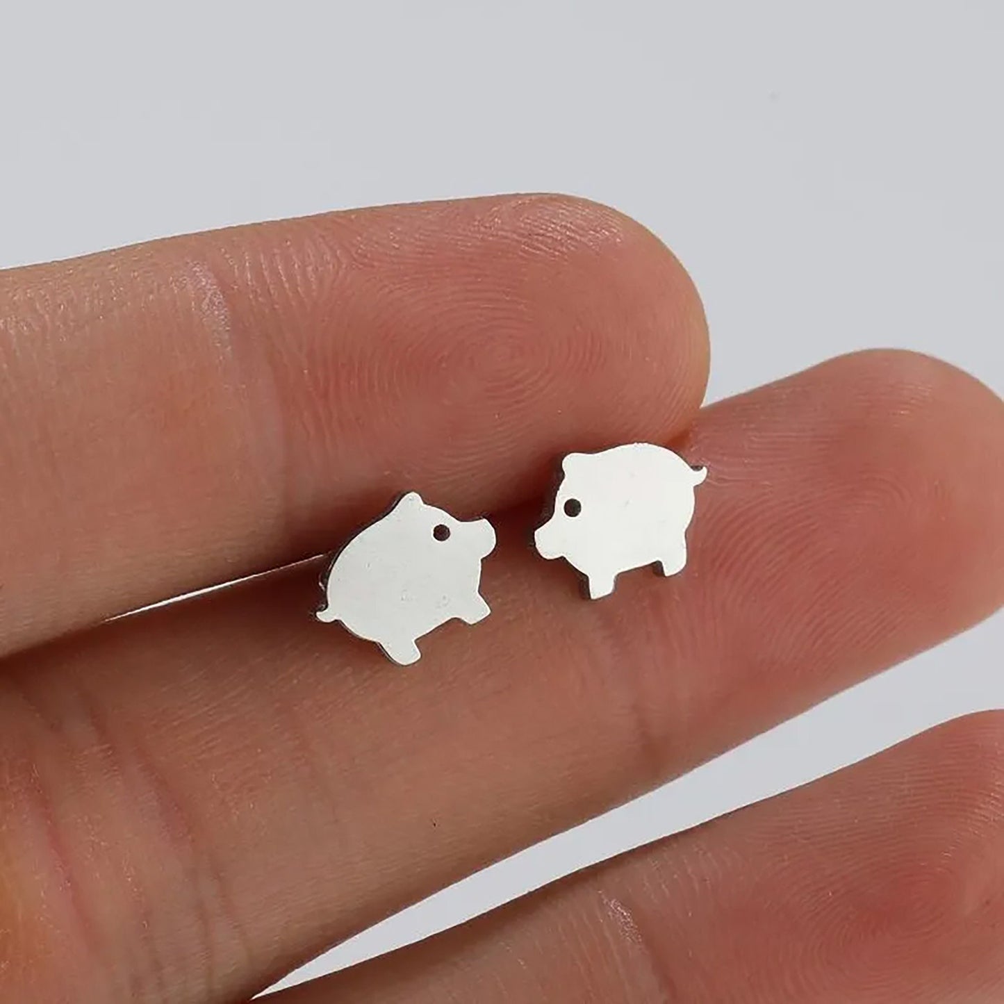 Titanium Tiny Pig Push Back Stud Earrings, Non Tarnish, Implant Grade Titanium Waterproof Earrings, Vintage Style Earrings, Minimalist