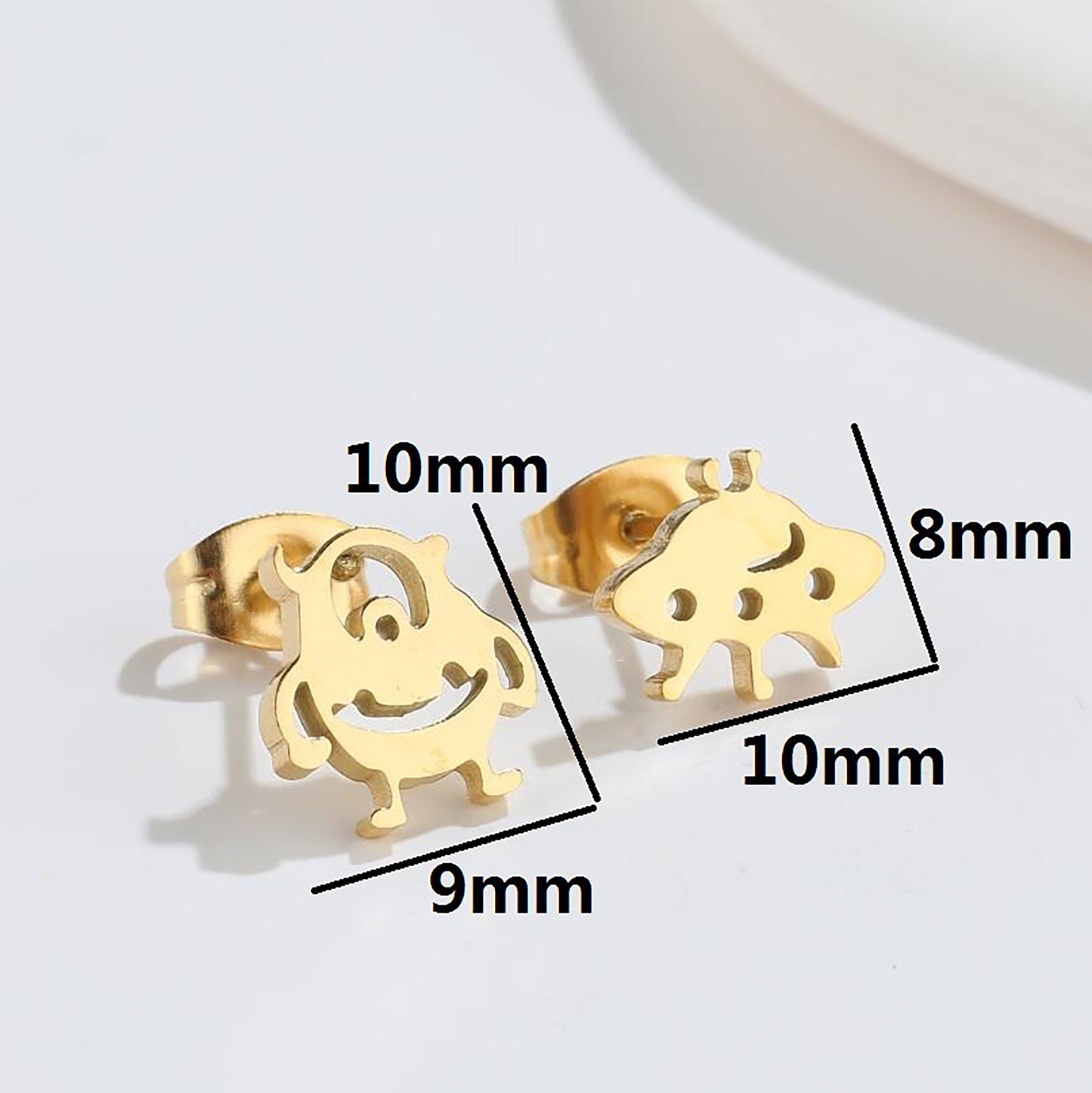 Titanium Alien Cartoon Push Back Stud Earrings, Non Tarnish, Implant Grade Titanium Waterproof Earrings, Vintage Style Earrings, Minimalist
