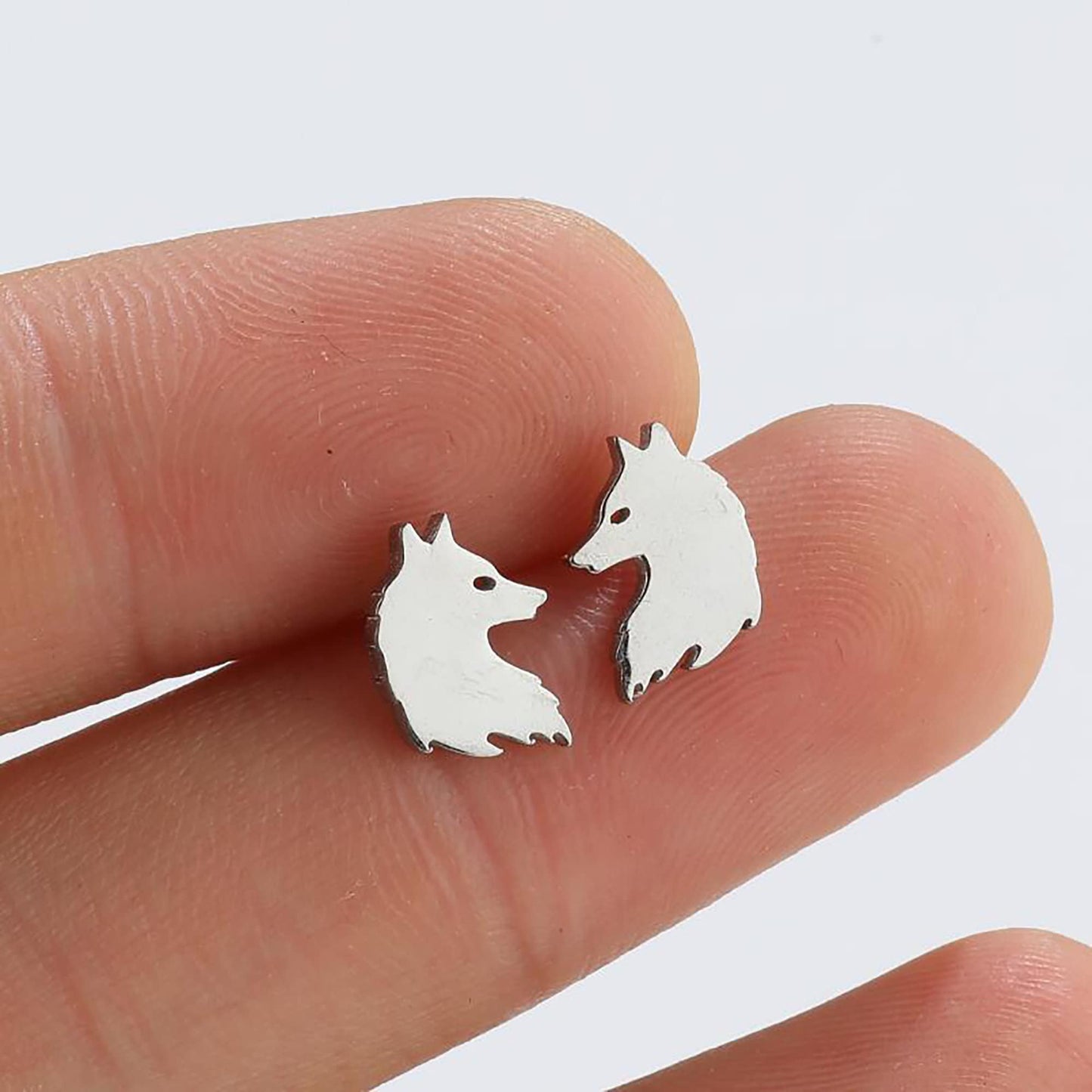 Titanium Wolf Push Back Stud Earrings, Non Tarnish, Implant Grade Titanium Waterproof Earrings, Vintage Style Earrings, Minimalist
