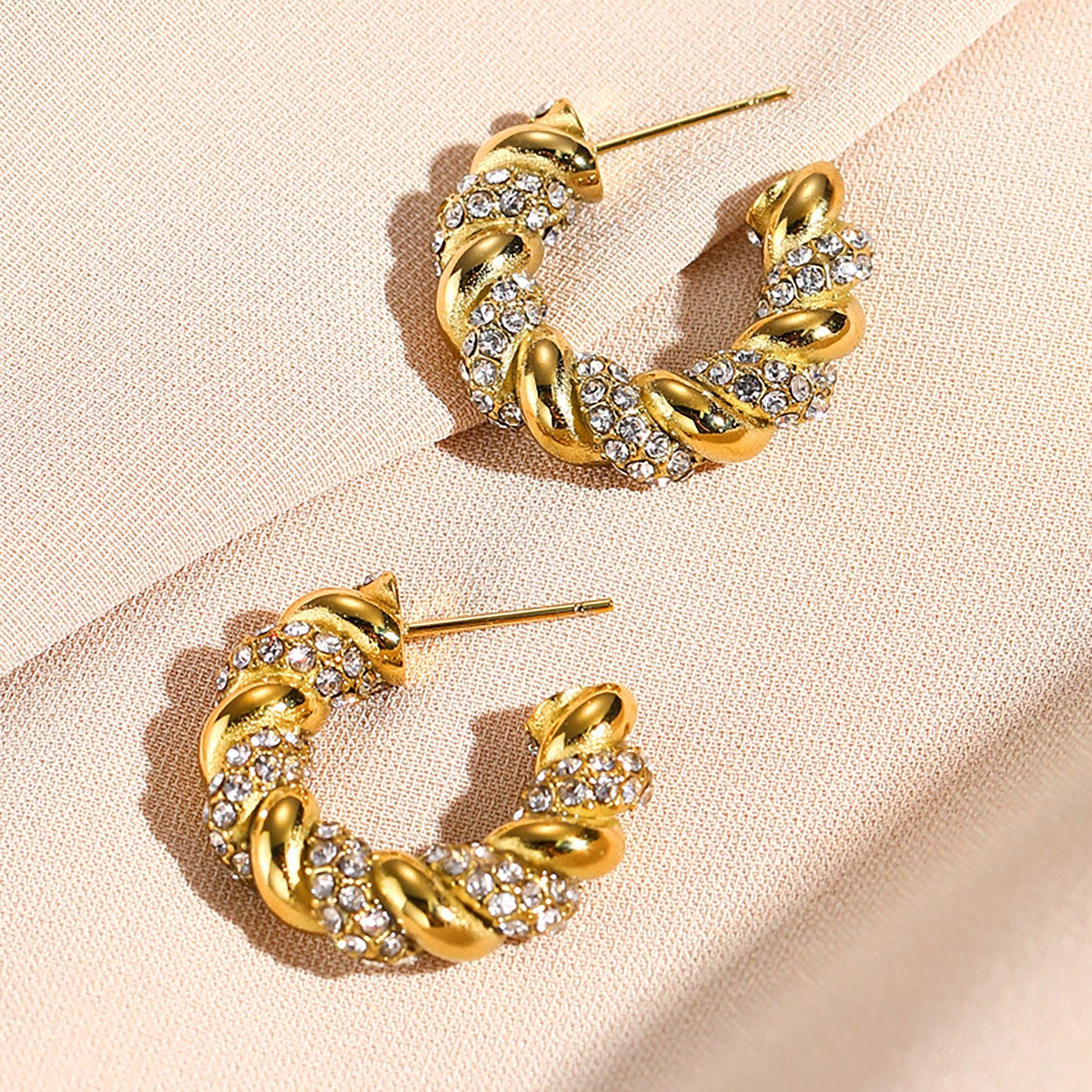 Titanium Zircon C Shape Hoop Earrings, Non Tarnish Earrings, Implant Grade Titanium Waterproof Earrings, Vintage Style, Minimal earrings