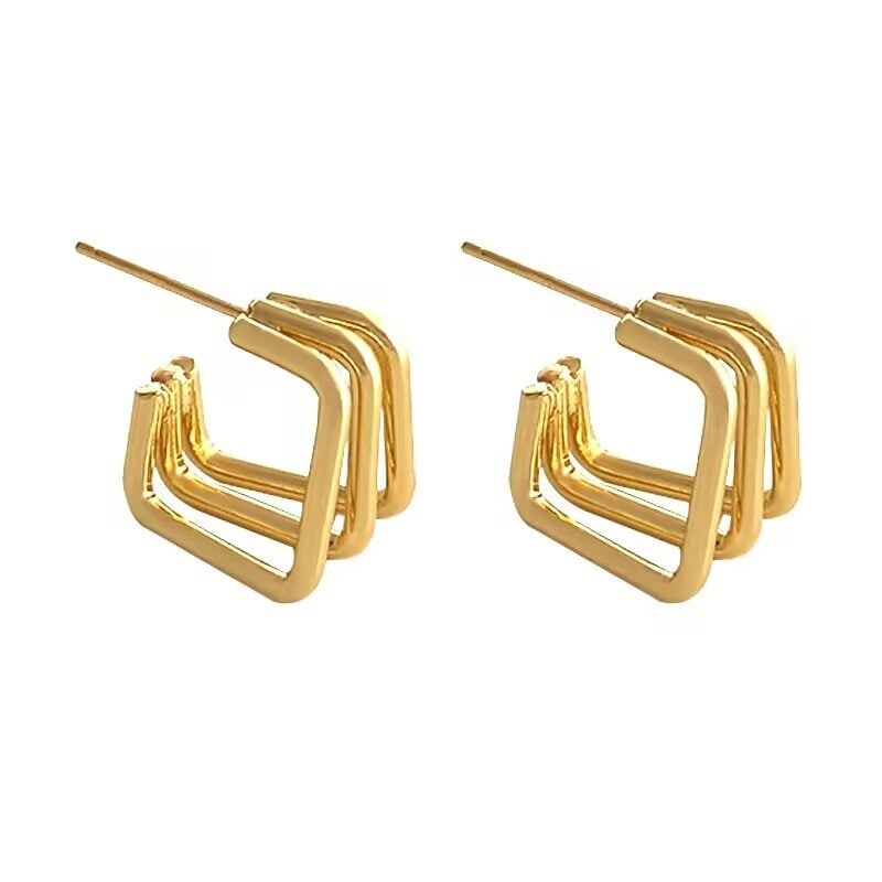 Titanium Geo C Square Shape Hoop Earrings, Non Tarnish Earrings, Implant Grade Titanium Waterproof Earrings, Vintage Style, Minimal