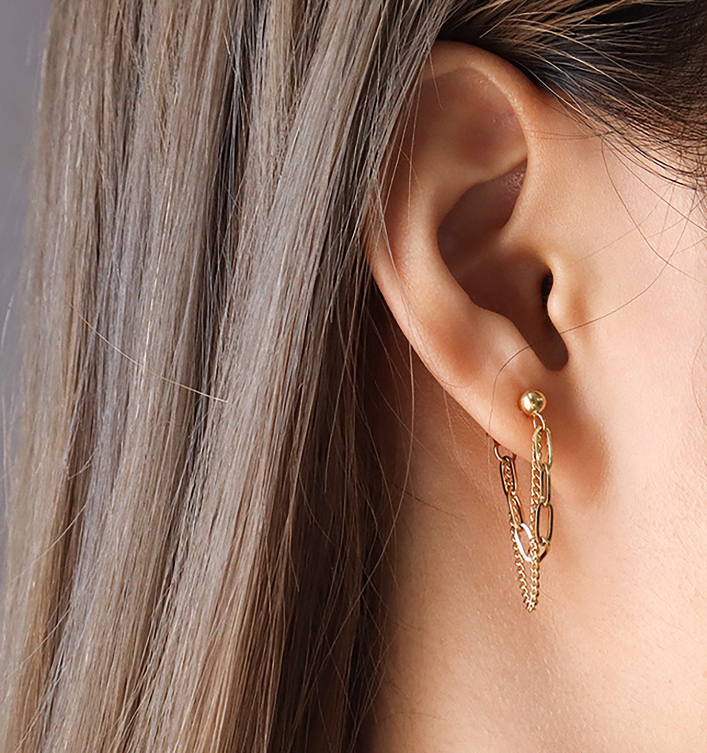 Titanium Double Chain Earrings, Non Tarnish, Implant Grade Titanium Waterproof Earrings, Vintage Style Earrings, Minimalist
