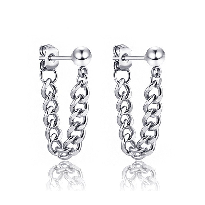 Titanium Back Chain Earrings, Non Tarnish, Implant Grade Titanium Waterproof Earrings, Vintage Style Earrings, Minimalist