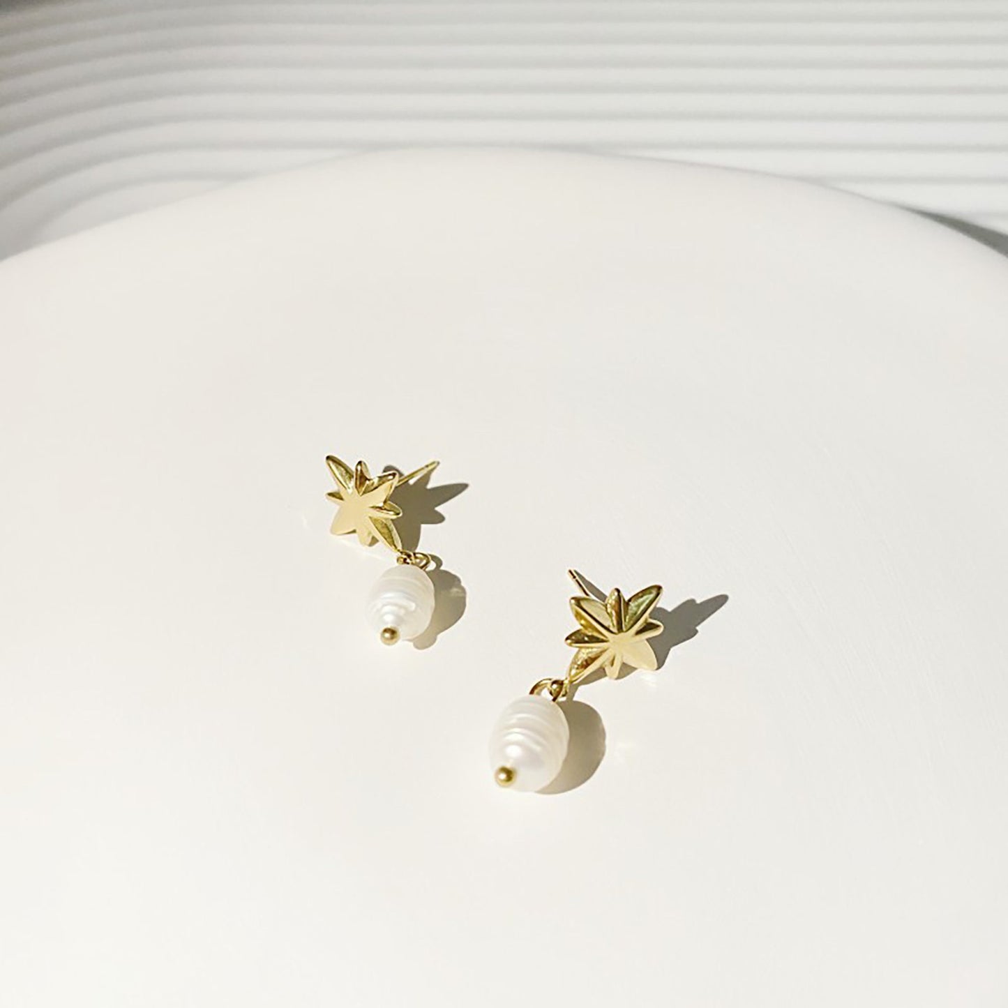 Titanium Star Freshwater Pearl Dangle Drop Earrings, Non Tarnish, Implant Grade Titanium Waterproof, Vintage Style, Minimalist