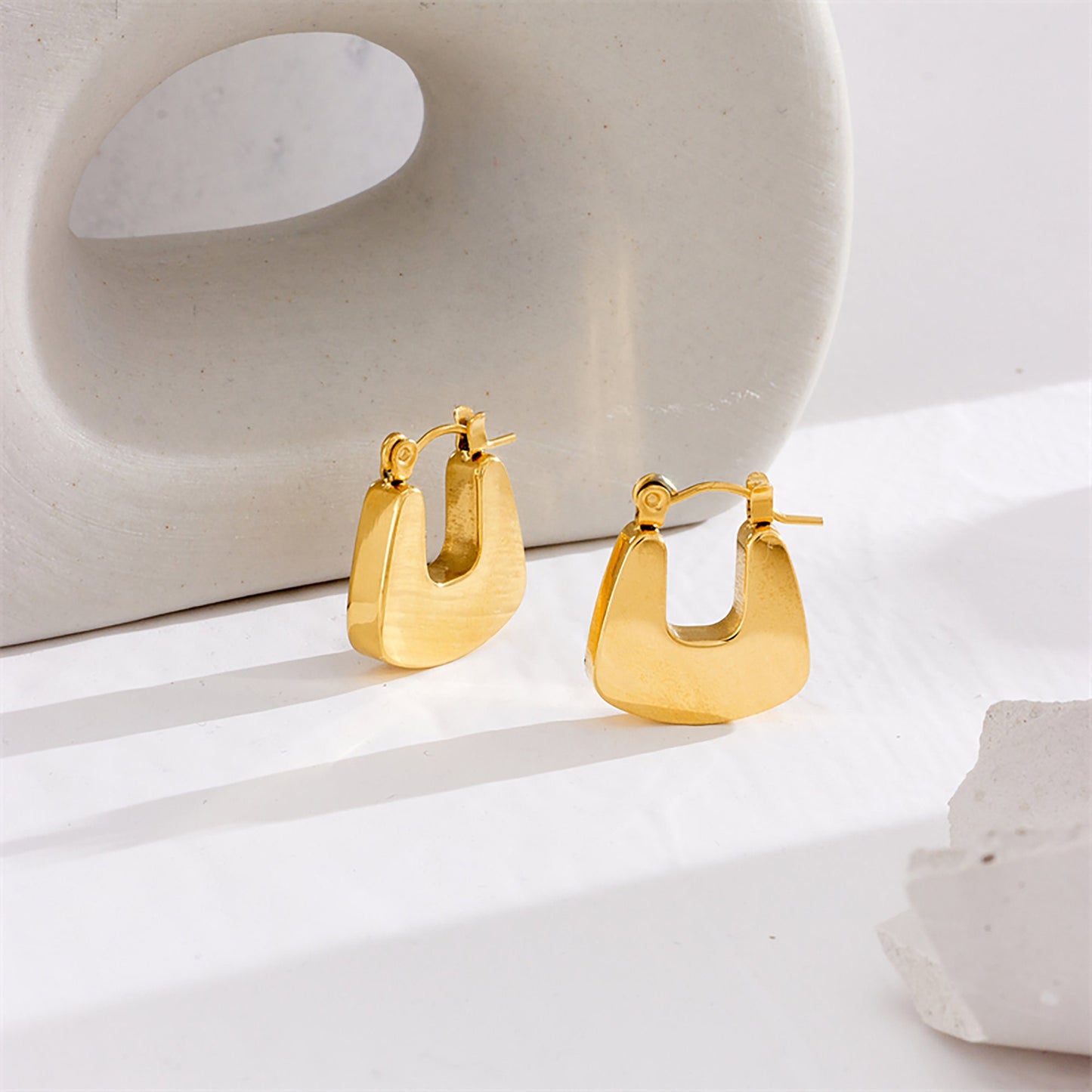 TitaniumGeometric Hoop Earrings, Gold Plated, Hypoallergenic, Implant Grade Titanium Waterproof, Vintage Style, Minimal