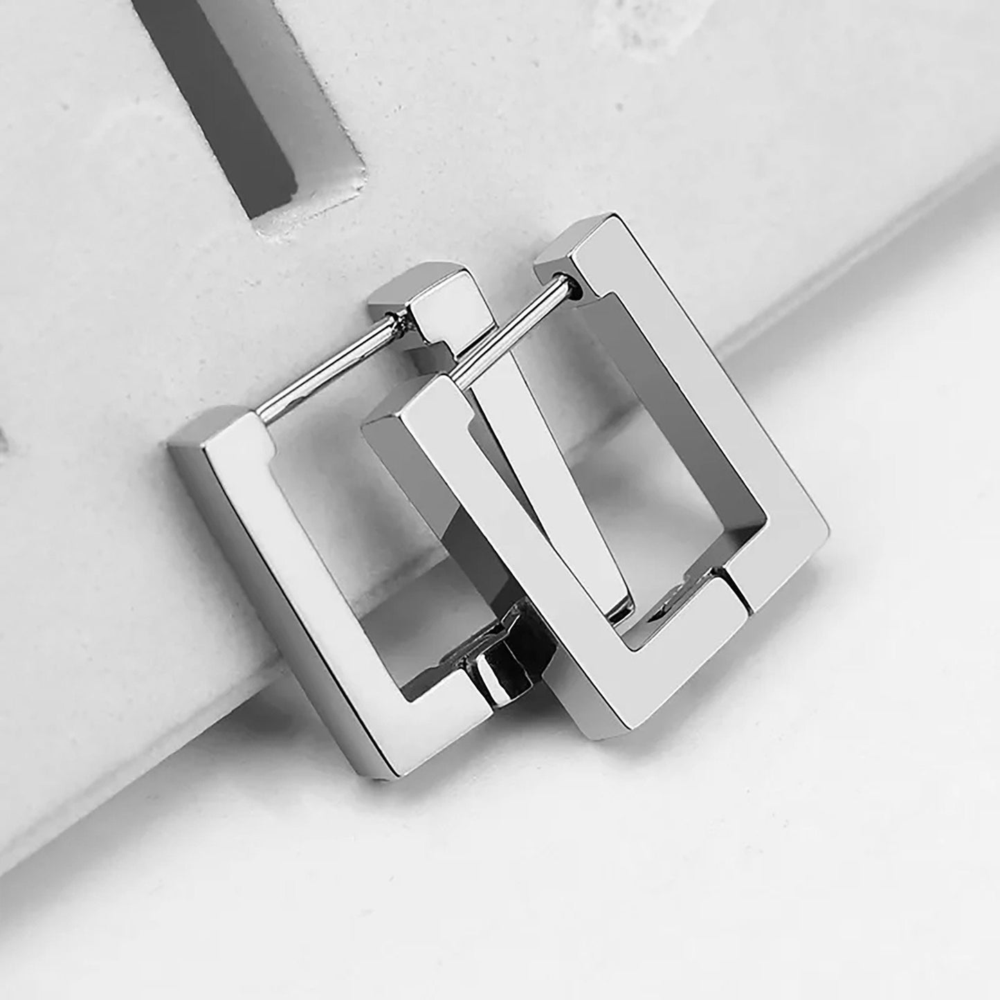 Titanium Square Hoop Earrings, Gold Plated, Hypoallergenic, Implant Grade Titanium Waterproof, Vintage Style, Minimal