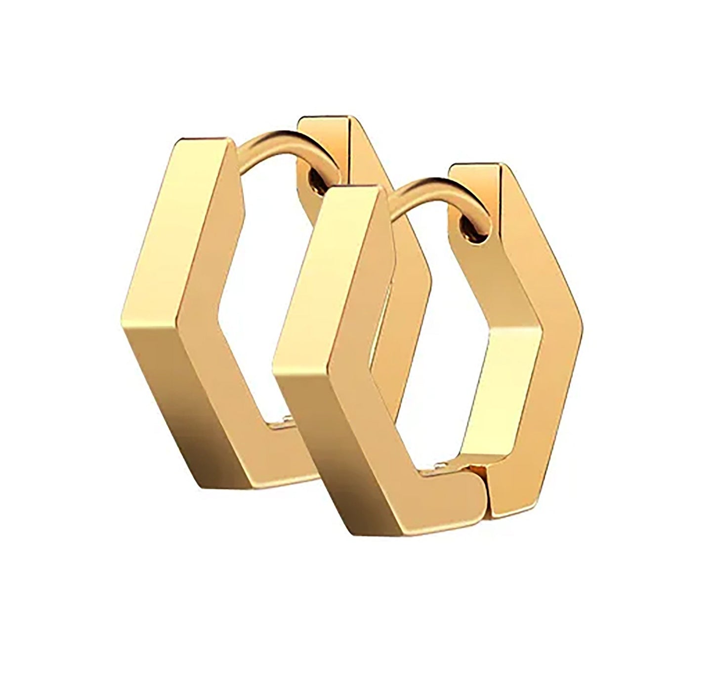 Titanium Hexagon Hoop Earrings, Gold Plated, Hypoallergenic, Implant Grade Titanium Waterproof, Vintage Style, Minimal