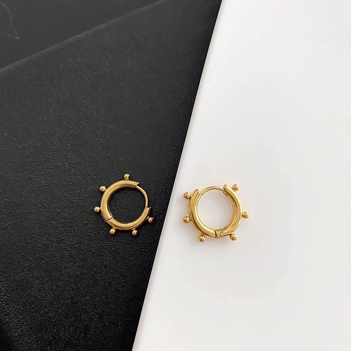 Titanium Round Huggies Hoop Earrings, Gold Plated, Hypoallergenic, Implant Grade Titanium Waterproof, Vintage Style, Minimal