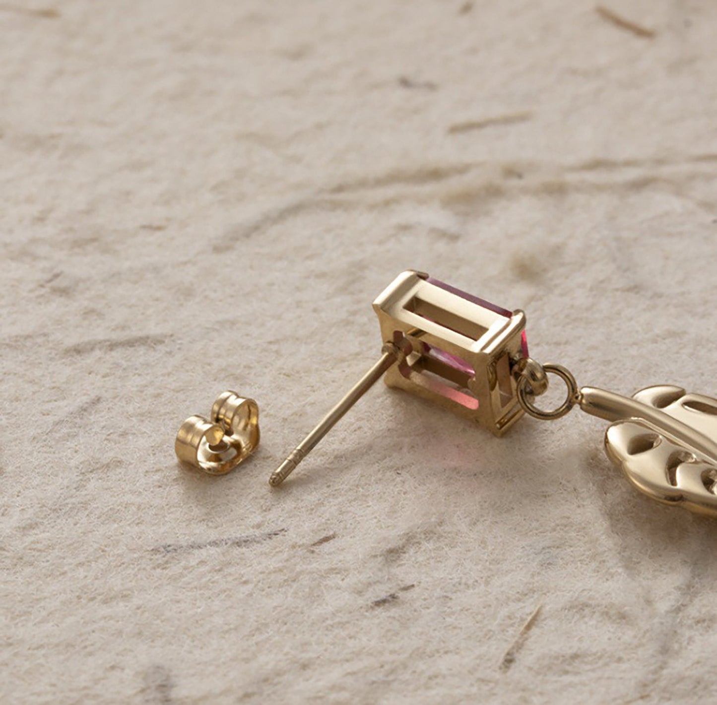 Titanium Leaf Zircon Dangle Earrings, Gold Plated, Hypoallergenic, Implant Grade Titanium Waterproof, Vintage Style, Minimal