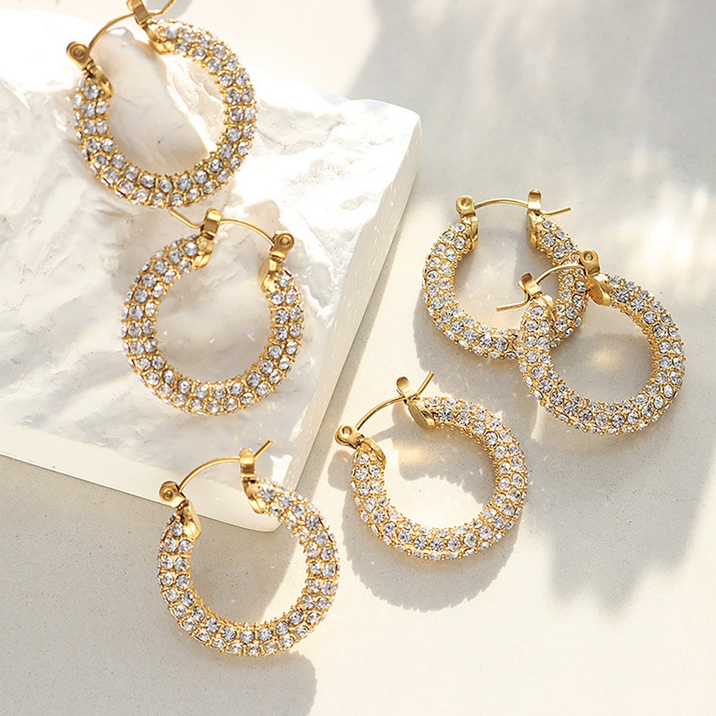 Titanium Rhinestones Hoop Earrings, Non Tarnish Earrings, Implant Grade Titanium Waterproof Earrings, Vintage Style Earrings, Minimal