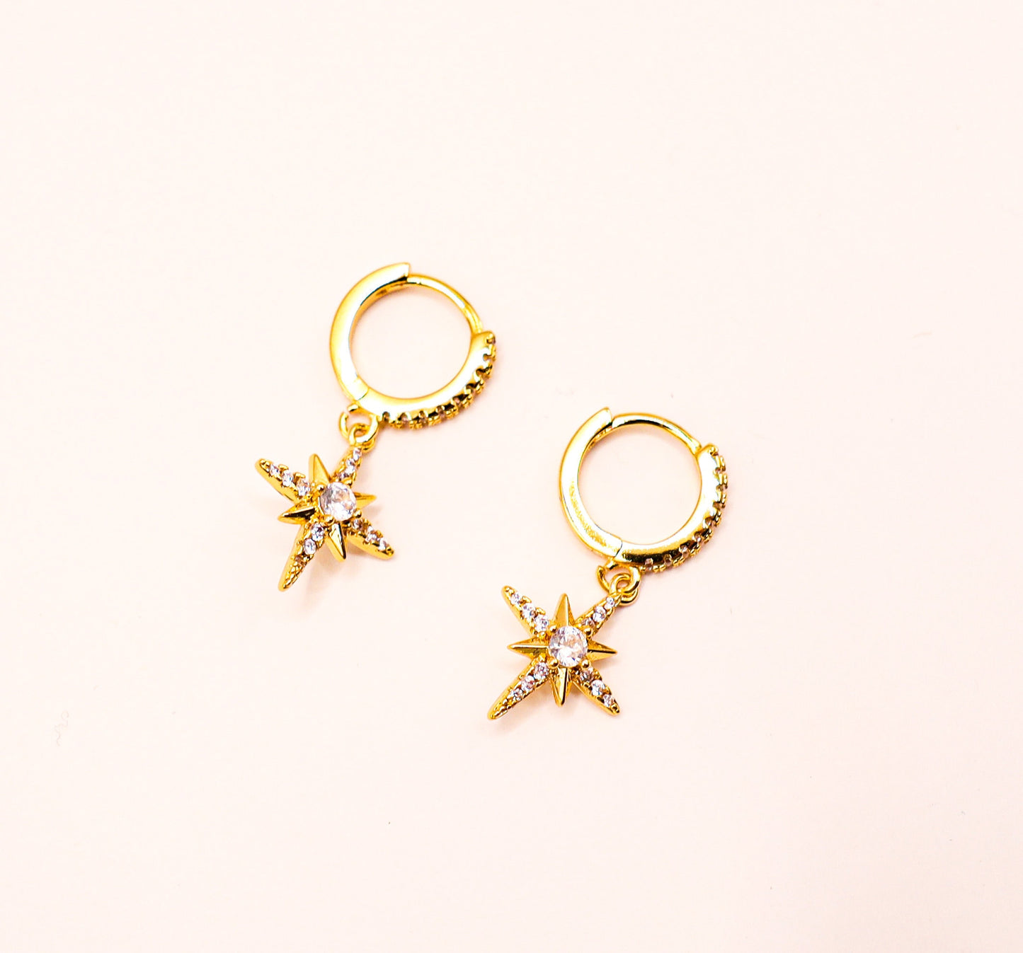 Titanium Star Zircon Huggie Hoop Earrings, Non Tarnish Earrings, Implant Grade Titanium Waterproof, Vintage Style, Minimal