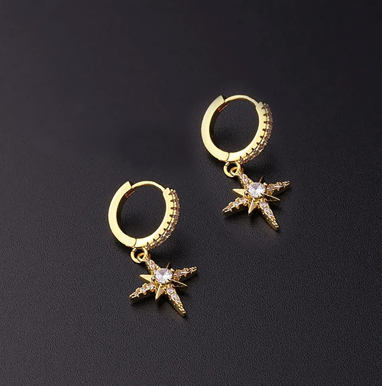 Titanium Star Zircon Huggie Hoop Earrings, Non Tarnish Earrings, Implant Grade Titanium Waterproof, Vintage Style, Minimal