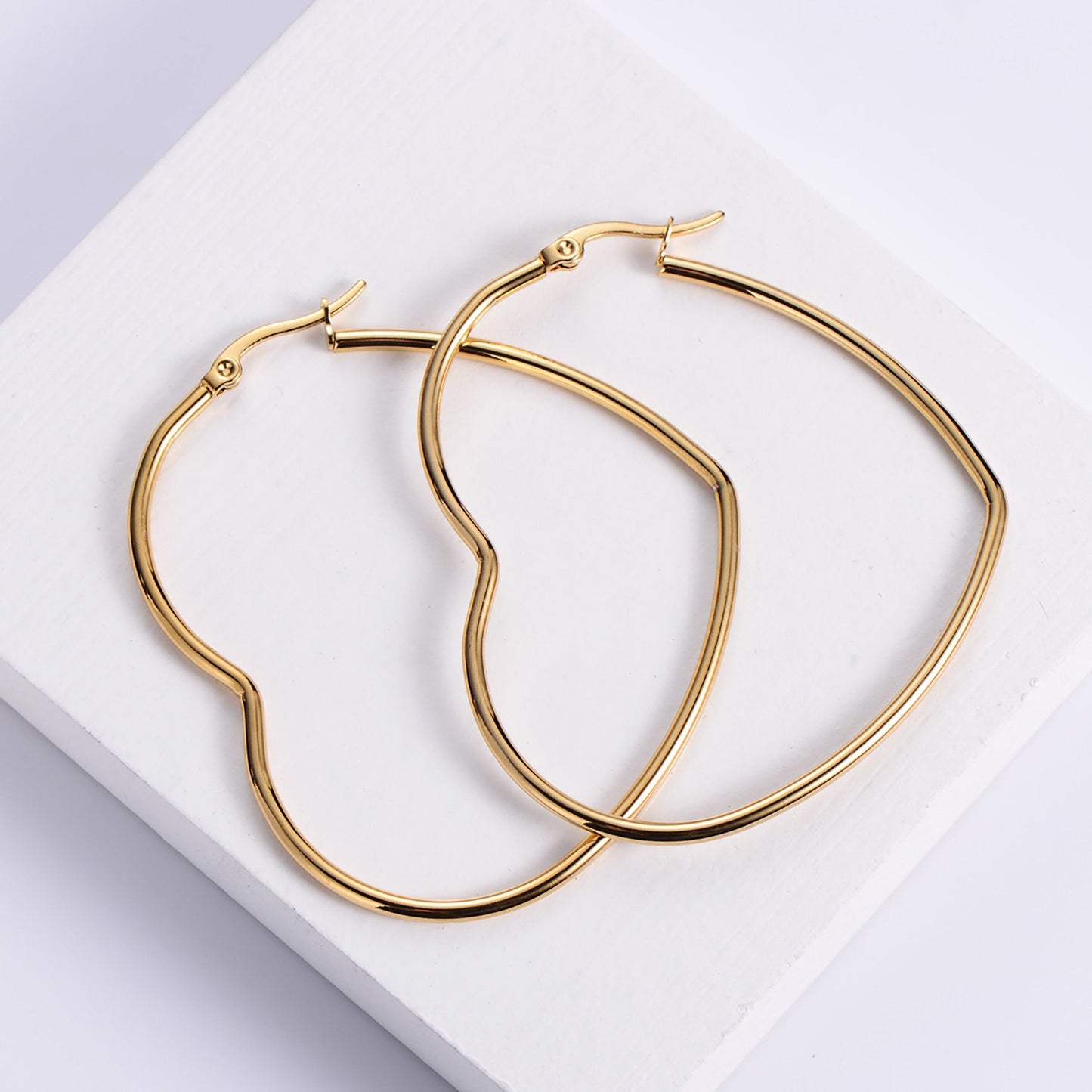 Titanium 5cm Large Heart Hoop Earrings, Gold Plated, Hypoallergenic, Implant Grade Titanium Waterproof, Vintage Style, Minimal