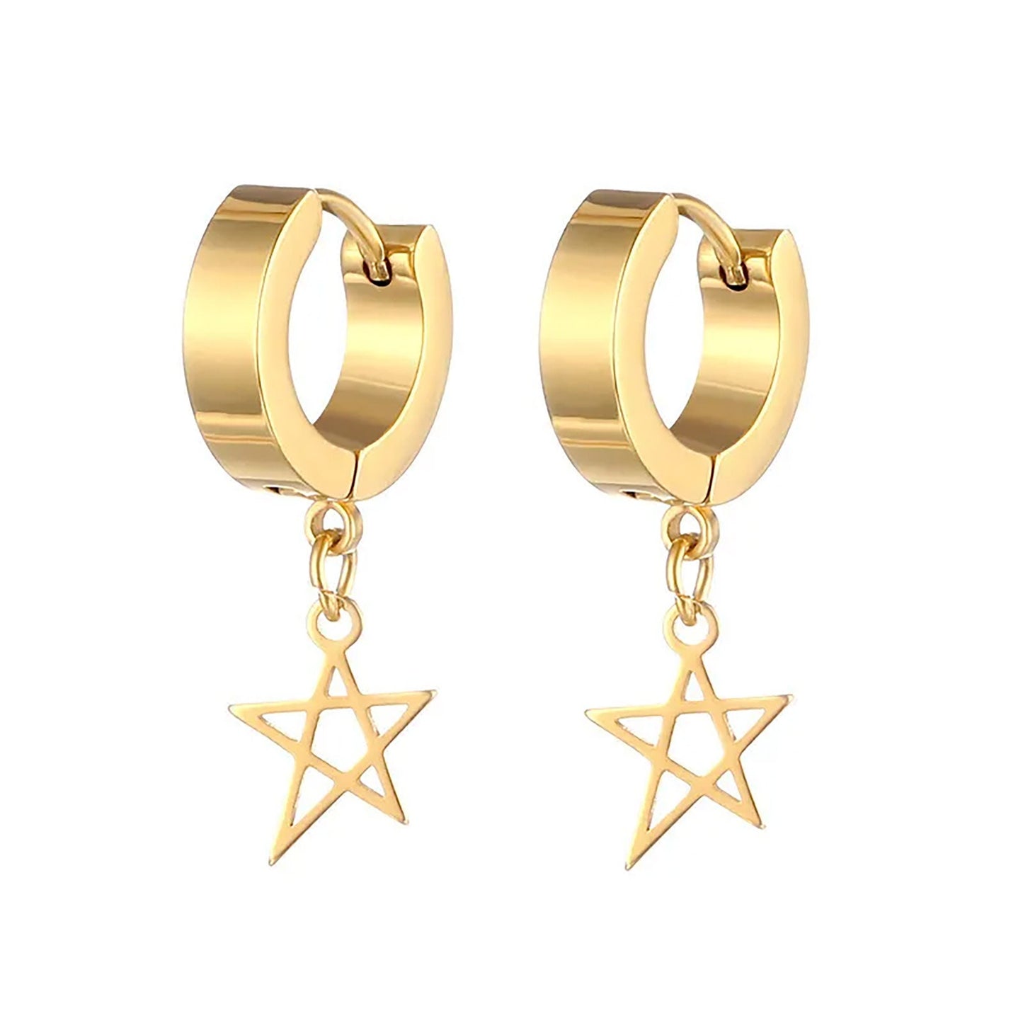 Titanium Hollow Star Hoop Earrings, Non Tarnish Earrings, Implant Grade Titanium Waterproof Earrings, Vintage Style Earrings, Minimal