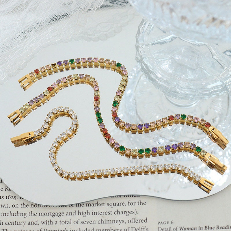 Titanium Zircon Bracelet, Non Tarnish, Implant Grade Titanium Waterproof, Vintage Style, Minimal