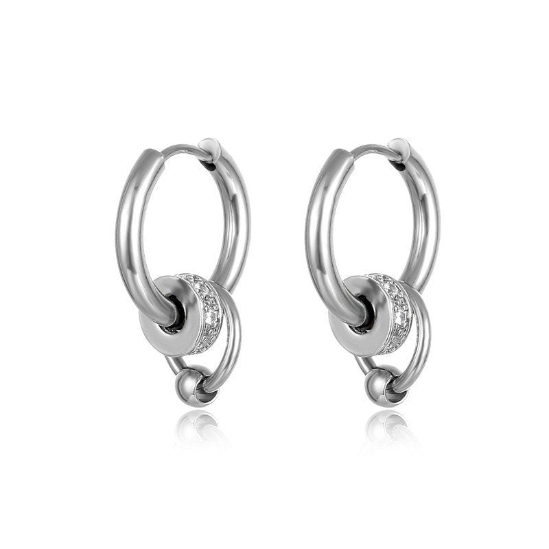 Titanium Circles Zircon Hoop Earrings, Non Tarnish Earrings, Implant Grade Titanium Waterproof Earrings, Vintage Style Earrings, Minimal