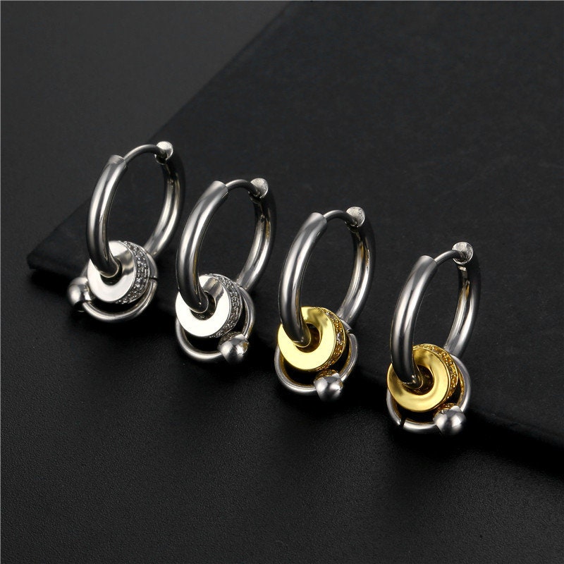 Titanium Circles Zircon Hoop Earrings, Non Tarnish Earrings, Implant Grade Titanium Waterproof Earrings, Vintage Style Earrings, Minimal