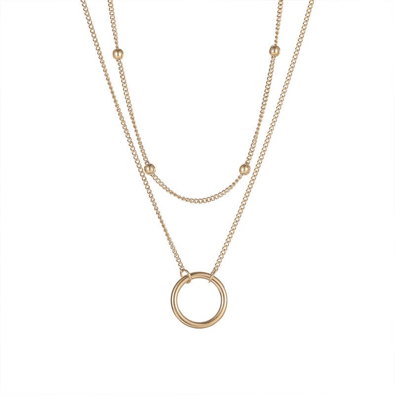 Titanium Layered Round and Bead Necklace, Non Tarnish, Implant Grade Titanium Waterproof, Vintage Style, Minimal
