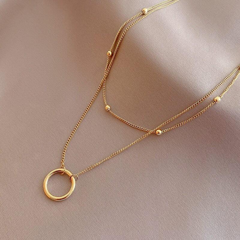 Titanium Layered Round and Bead Necklace, Non Tarnish, Implant Grade Titanium Waterproof, Vintage Style, Minimal