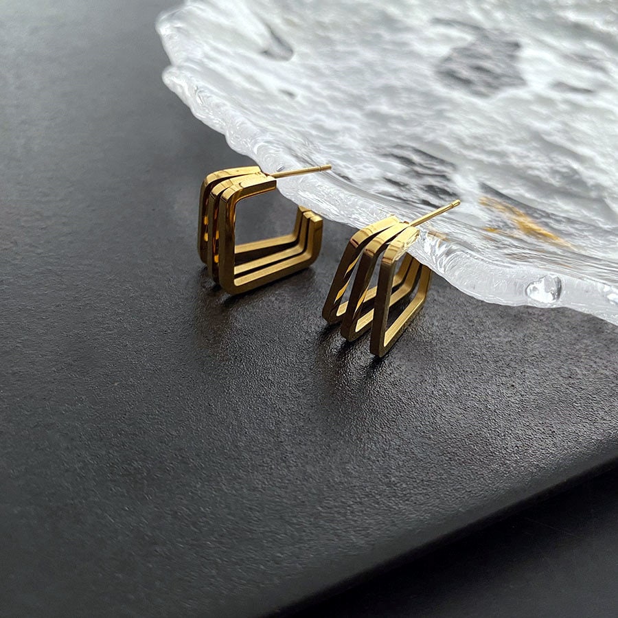 Titanium Geo C Square Shape Hoop Earrings, Non Tarnish Earrings, Implant Grade Titanium Waterproof Earrings, Vintage Style, Minimal