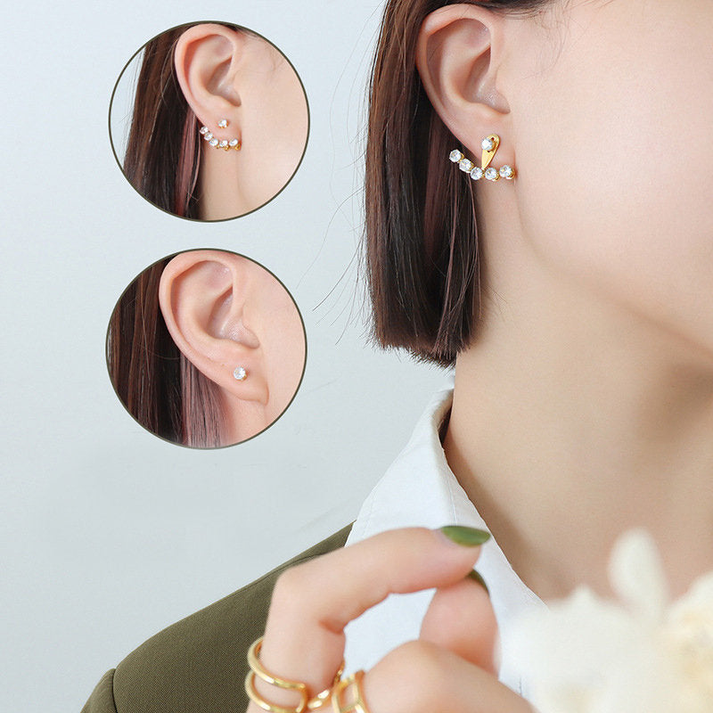 Titanium Zircon Ear Jacket Earrings, Non Tarnish Earrings, Implant Grade Titanium Waterproof Earrings, Earrings, Minimal Earrings
