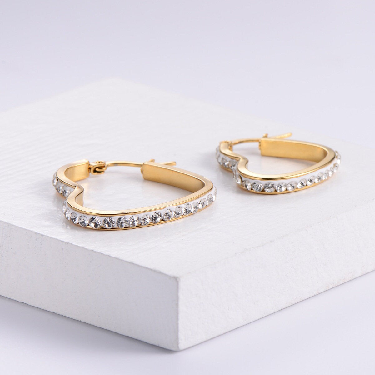 Titanium 3cm Zircon Heart Hoop Earrings, Non Tarnish Earrings, Implant Grade, Waterproof, Vintage Style Earrings, Minimal Earrings