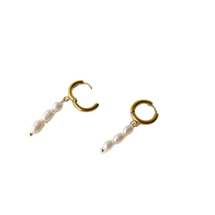 Titanium Real Pearl Huggies Hoop Earrings, Non Tarnish Earrings, Implant Grade, Waterproof, Vintage Style Earrings, Minimal Earrings