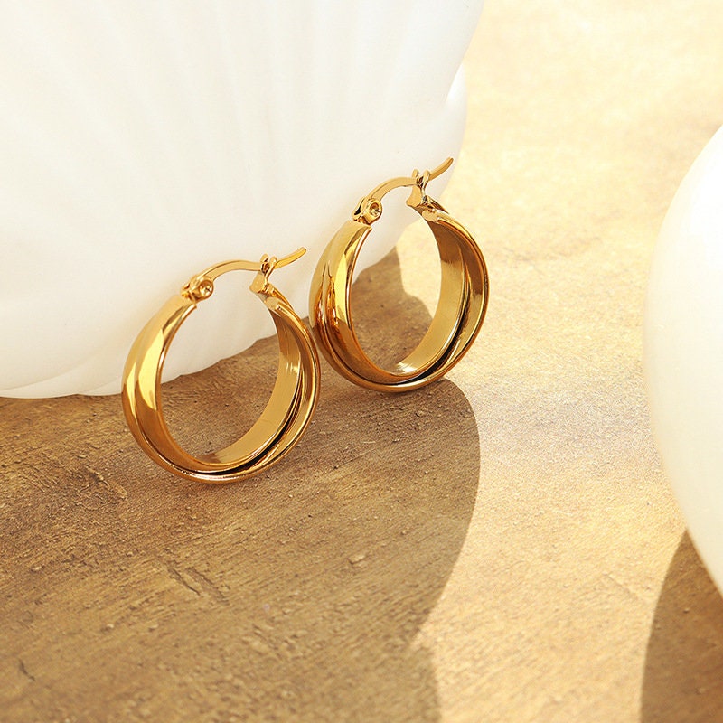 Titanium Double Hoop Earrings, Non Tarnish Earrings, Implant Grade, Waterproof, Vintage Style Earrings, Minimal Earrings