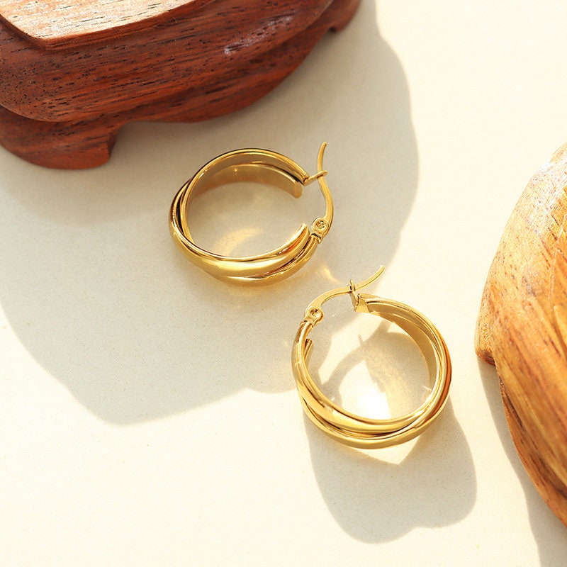 Titanium Double Hoop Earrings, Non Tarnish Earrings, Implant Grade, Waterproof, Vintage Style Earrings, Minimal Earrings