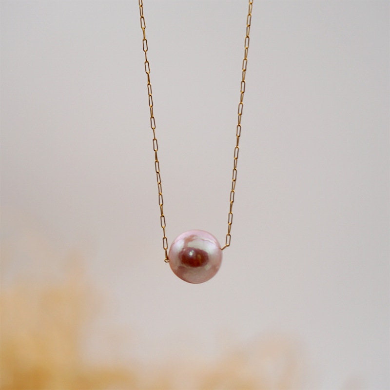 Titanium Real Purple Freshwater Pearl Dainty Necklace, Non Tarnish, Implant Grade Titanium Waterproof, Vintage Style, Minimal