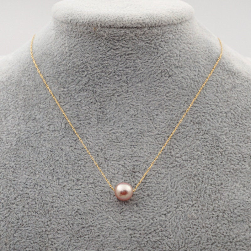 Titanium Real Purple Freshwater Pearl Dainty Necklace, Non Tarnish, Implant Grade Titanium Waterproof, Vintage Style, Minimal