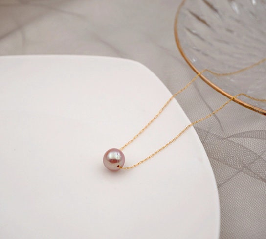 Titanium Real Purple Freshwater Pearl Dainty Necklace, Non Tarnish, Implant Grade Titanium Waterproof, Vintage Style, Minimal
