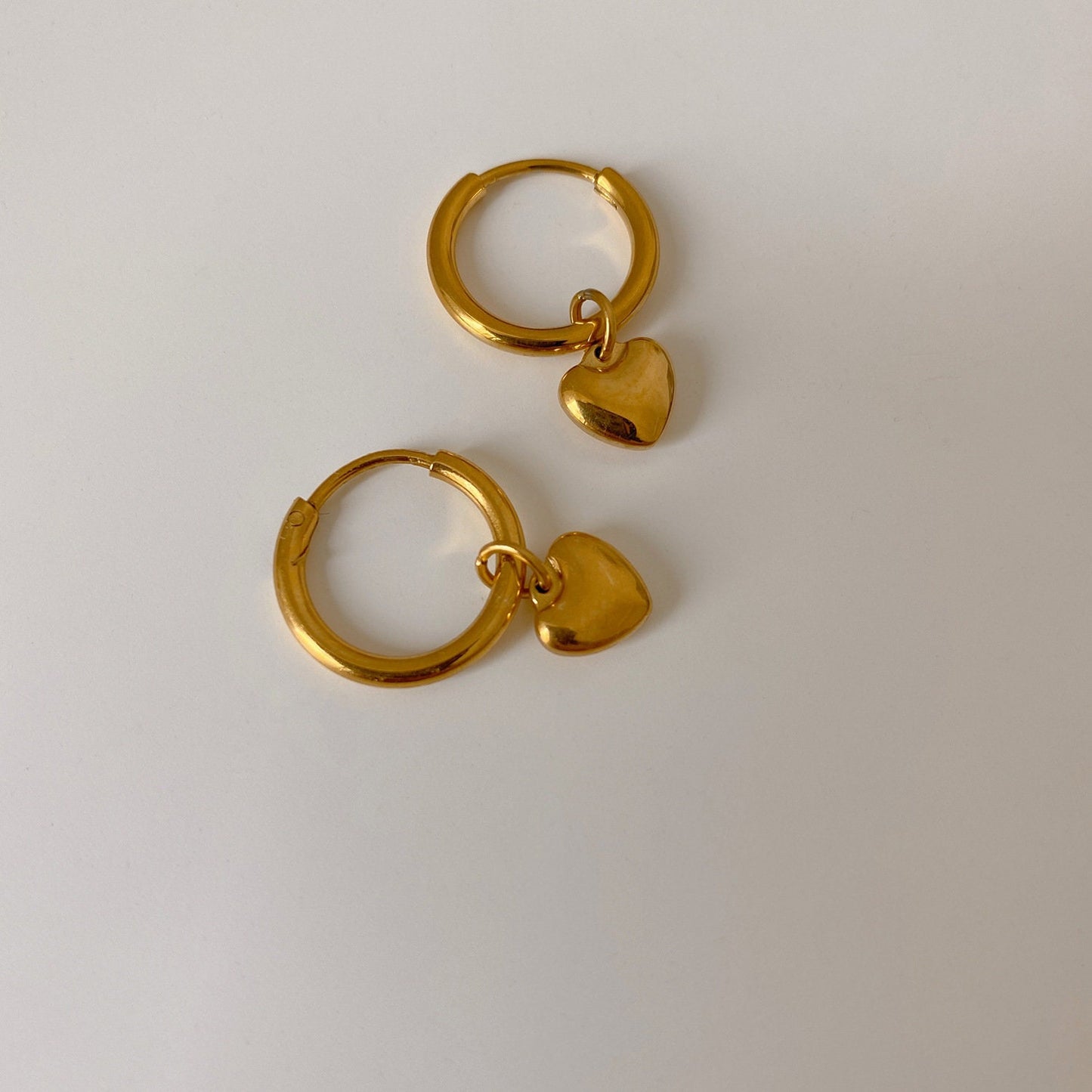 Titanium Drop Heart Huggies Hoop Earrings, Non Tarnish Earrings, Implant Grade, Waterproof, Vintage Style Earrings, Minimal Earrings